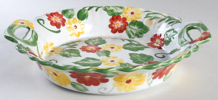 Floral Embroidery 12" Handled Round Serving Bowl