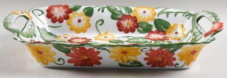Floral Embroidery 14" Rectangular Handled Baker