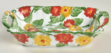 Floral Embroidery 9" Rectangular Handled Baker