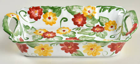 Floral Embroidery 12" Rectangular Handled Baker