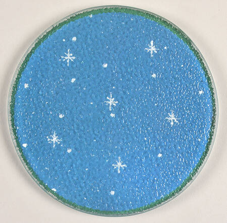 Snowy Night Glass Trivet for 1.5 Qt Casserole Metal Stand