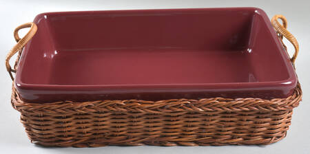 Cranberry-Plain 13" Rectangular Baker W/Wicker Holder