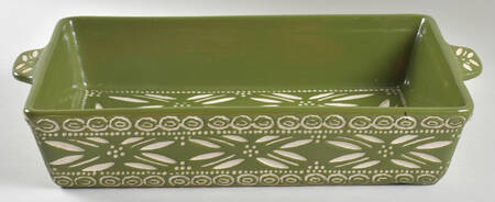 Carved Old World-Green 15" Rectangular Baker