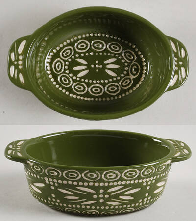 Carved Old World-Green 9 Oz Individual Oval Casserole No Lid