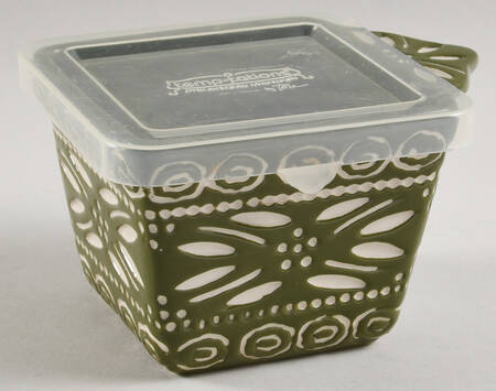 Carved Old World-Green Individual Square Baker & Plastic Lid