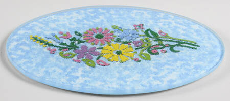 Bouquet Blue Oval Glass Trivet for 2 Qt Casserole