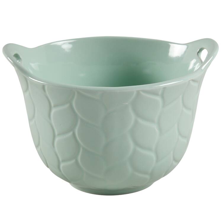 Carved Willow Mint Green 5" Round Handled Bowl