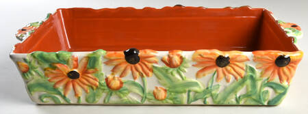 Figural Floral-Orange Daisy 13" Rectangular Baker