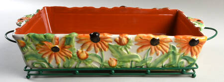 Figural Floral-Orange Daisy 13" Rectangular Baker with Metal Stand