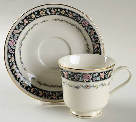 Ebony Bouquet Footed Cup & Saucer Set
