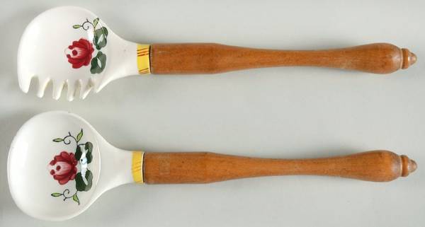 Early Provincial Salad Set-2 Pc/Wood/Ceramic