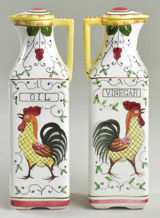 Early Provincial Square Vinegar and Oil Set with Stoppers