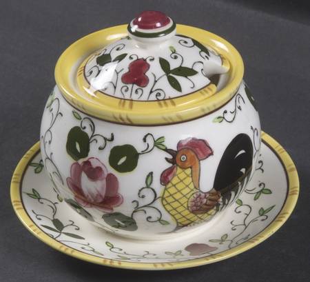 Early Provincial Mini Jam/Jelly & Lid w/Attached Underplate