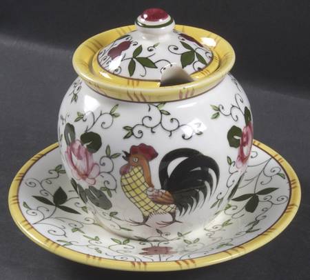 Early Provincial Jam/Jelly & Lid w/Attached Underplate