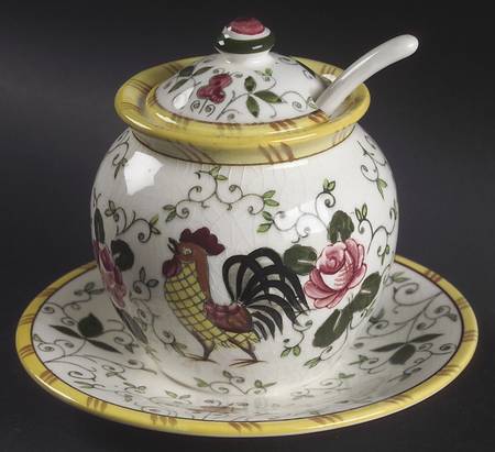 Early Provincial Jam/Jelly & Lid w/Attached Underplate & Spoon
