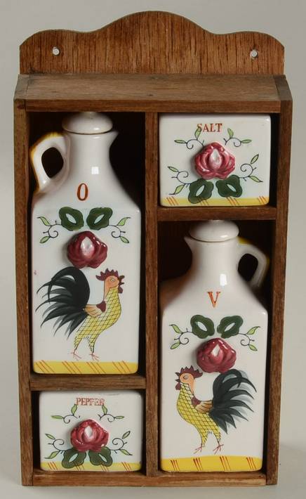 Early Provincial (7 Piece) Cruet Set with Wood Rack (SAPHG,VOSQM2)