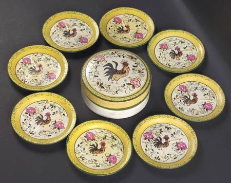 Early Provincial Coaster Set - 9 Piece (8 Coasters & Round Box)