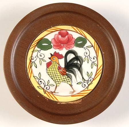 Early Provincial Ceramic Center Wood Frame Coaster