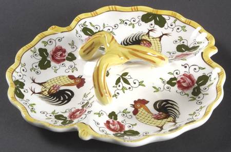 Early Provincial 3-Part Relish with Center Ceramic Handle
