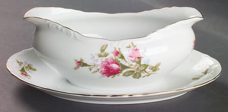 Old Rose Gravy Boat with Attached Underplate