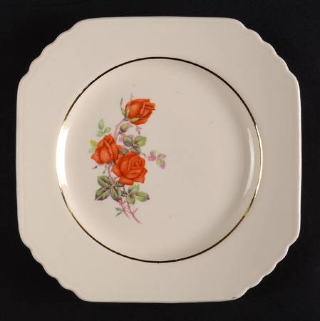 American Beauty Rose Square Bread & Butter Plate