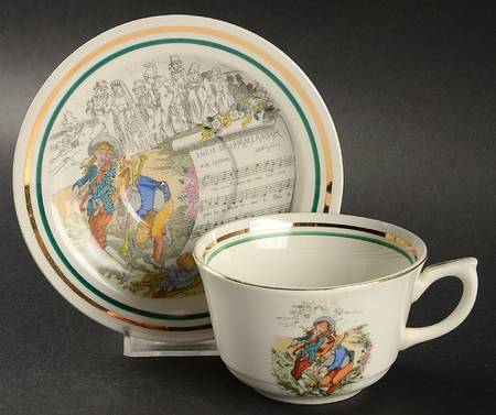 French Opera Reproductions Flat Cup & Saucer Set