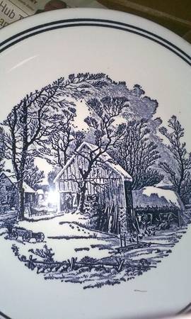 Currier and Ives Blue Dinner Plate