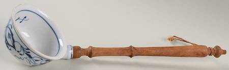 Blue Onion Ladle w/Wood Handle & Ceramic Bowl
