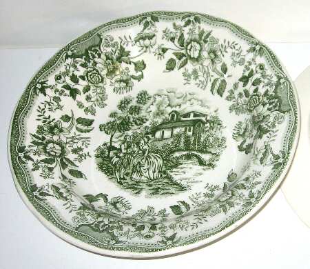 Flowers Green Rim Soup Bowl