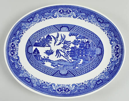 Willow (Blue, No Marks) 13" Oval Serving Platter