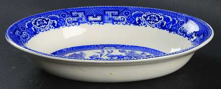 Willow (Blue, No Marks) 9" Oval Vegetable Bowl