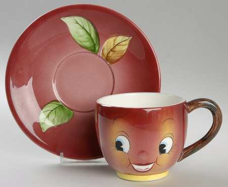 Apple Face Footed Cup & Saucer Set