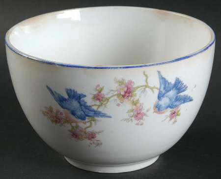 Bluebird (Mo Marks, Blue Trim) Cranberry Bowl