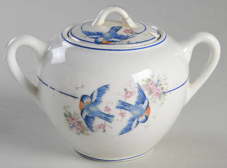 Bluebird (Blue Trim & Band, No Marks) Sugar Bowl & Lid