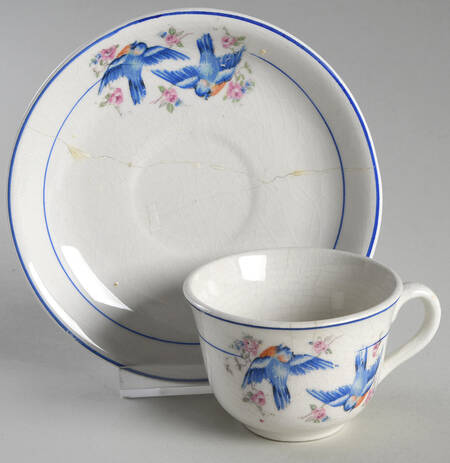 Bluebird (Blue Trim & Band, No Marks) Flat Demitasse Cup & Saucer Set