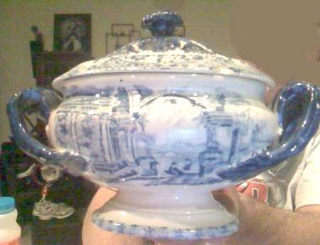 Ancient Rome Blue Gravy Boat & Lid