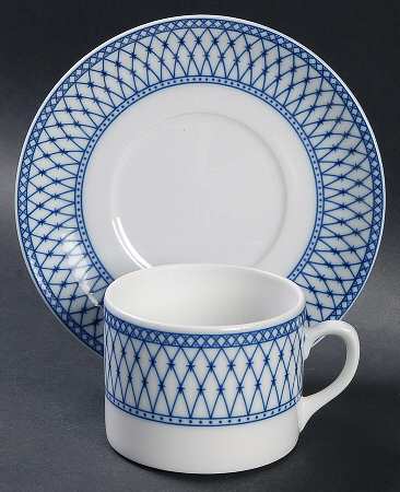 Balustrade Blue Flat Cup & Saucer Set
