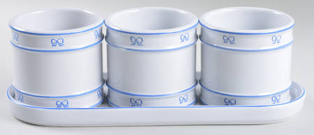 Ruban Blue Flower Pot Set, Three Pots on Tray