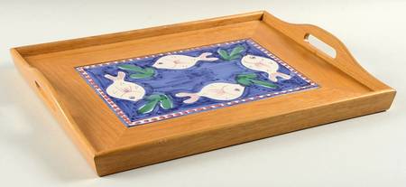 Campagna-Fish Royal Blue (Pesce) Rectangular Wood Tray with Tile Insert