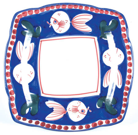 Campagna-Fish Royal Blue (Pesce) Square Salad Plate by Vietri (Italy)