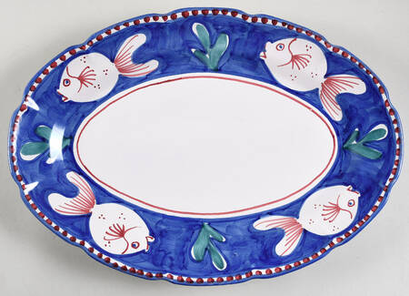 Campagna-Fish Royal Blue (Pesce) 16" Oval Serving Platter by Vietri (Italy)