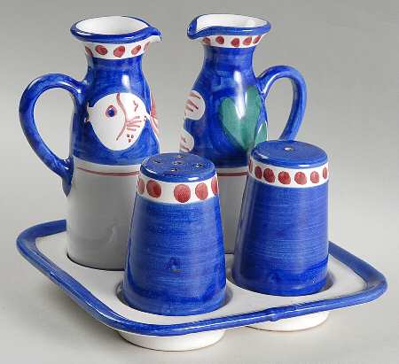 Campagna-Fish Royal Blue (Pesce) Vinegar, Oil, Salt & Pepper Tray Set