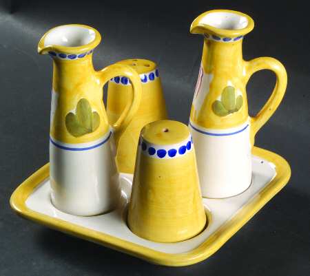 Campagna Ram (Montone) Vinegar, Oil, Salt & Pepper Tray Set