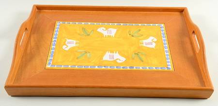 Campagna Ram (Montone) Rectangular Wood Tray with Tile Insert