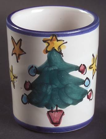 Natale (Blue Trim) Short China Tumbler