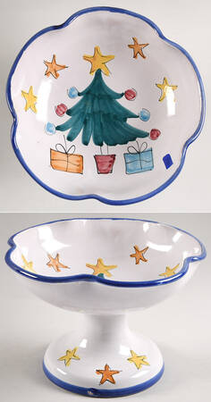Natale (Blue Trim) Round Compote (Height X Width)
