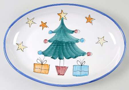 Natale (Blue Trim) 16" Oval Serving Platter