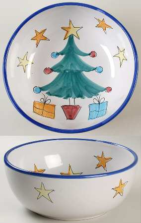 Natale (Blue Trim) 10" Round Vegetable Bowl