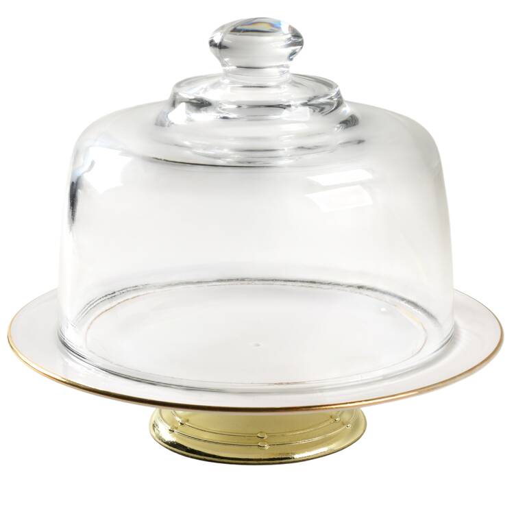 Palladio Gold 6 1/2"-7 1/2" Footed Cheese Plate w/ Glass Dome HC