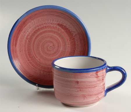 Rainbow Cranberry Flat Cup & Saucer Set
